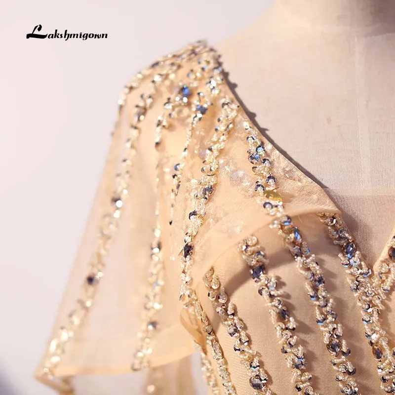Lakshmigown роскошные золотые тюлевые Длинные вечерние платья Русалка серые Кристальные блестящие расшитые блестками вечерние платья vestido longo