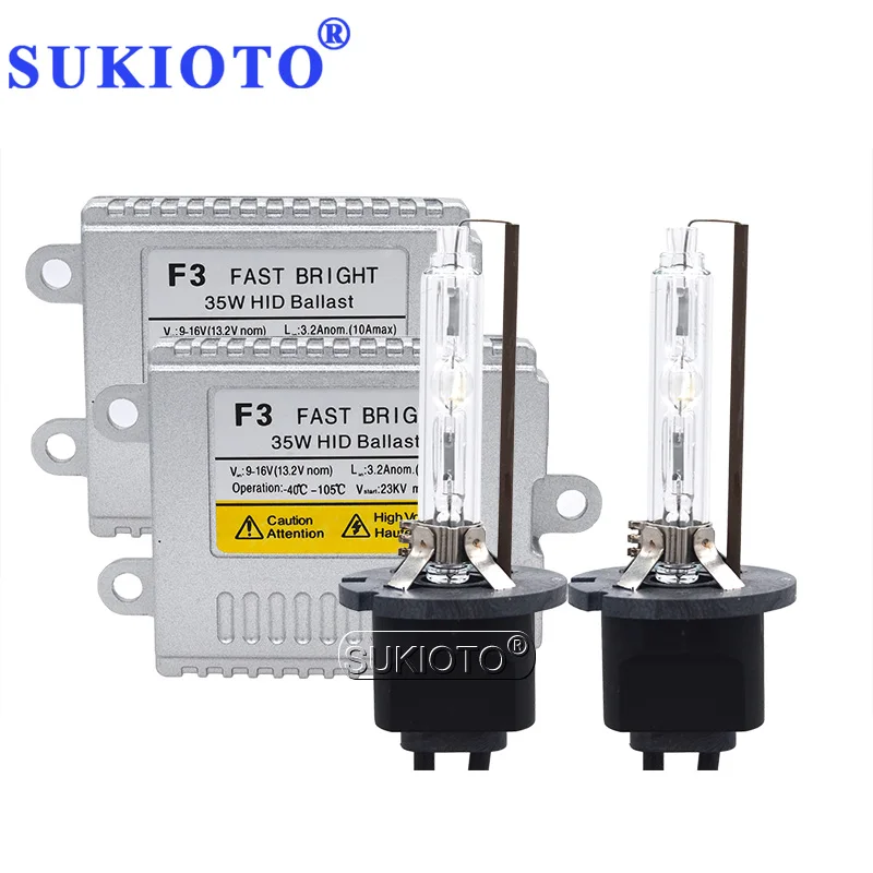 SUKIOTO 35W Heartray Xenon Bulb Kit AC 12V F3 Fast Bright Quick Start HID Ballast Kit Xenon H7