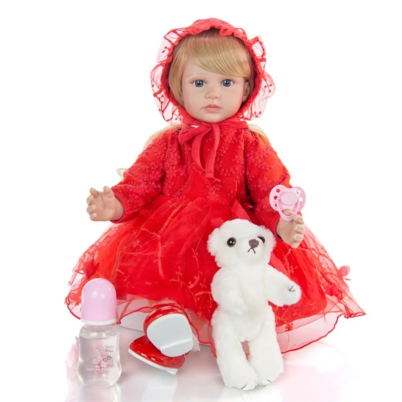 Presente de Aniversário Polegada Elegante Reborn Bebê Menina Boneca Vinil Macio Pano Vermelho Corpo Silicone Atacado Como Crianças Natal - 24 60cm 6 ????(4)
