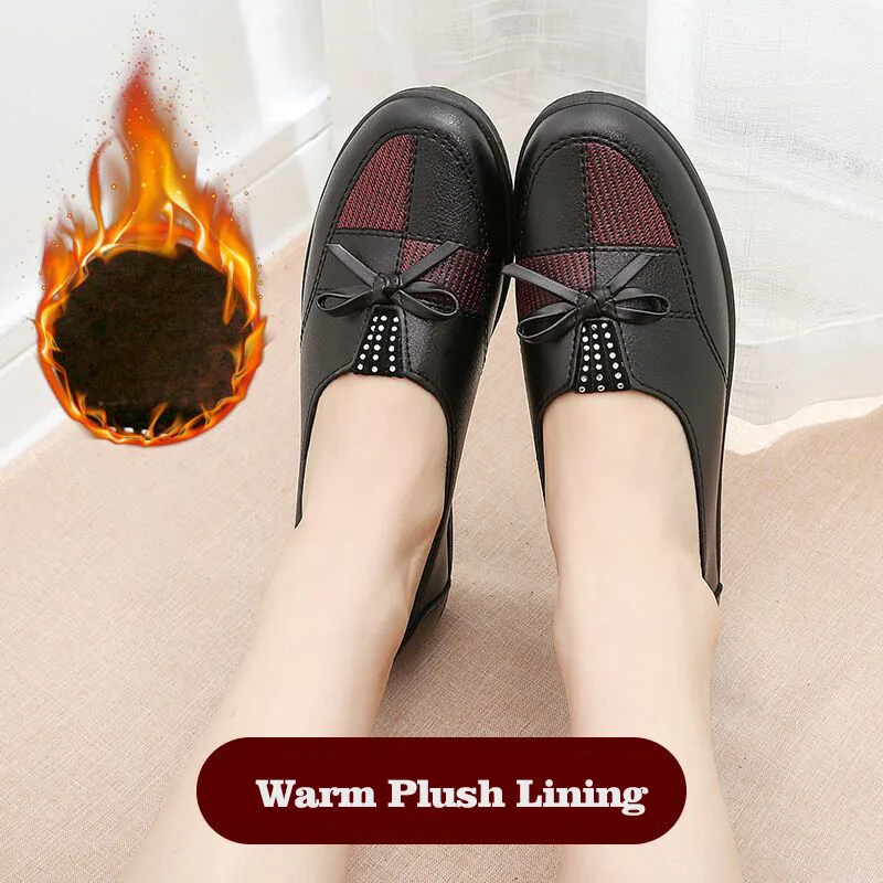 Black-Plush-873 Новинка года; женские балетки на плоской подошве; Лоферы без застежки; женские мокасины из мягкой кожи; водонепроницаемые мокасины; балетки; zapatos mujer - Цвет: Black-Plush-873