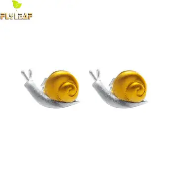 

925 Sterling Silver 14k Gold Snails Stud Earrings For Women Chinese Style Lady Student Fine Jewelry Flyleaf
