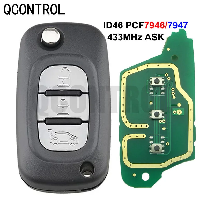 QCONTROL Car Door Lock Remote Key Fit for Renault Clio Scenic Kangoo Megane 433MHz with PCF7946 / PCF7947 Chip remotekey brand new 433mhz pcf7946 chip ask car remote key suit for renault clio scenic kangoo megane 2006 2007 2008 2009 2010