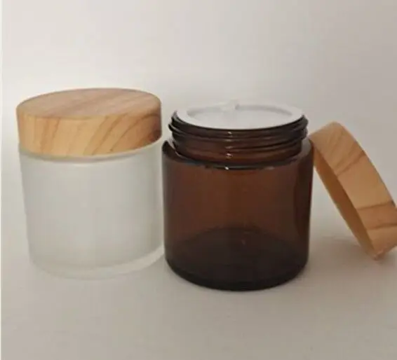 5pcs 100g Clear/Blue/Frosted/Amber Glass Jars Containers Cosmetic Cream Lotion Powder Bottles Pots Travel Container Bamboo Cover