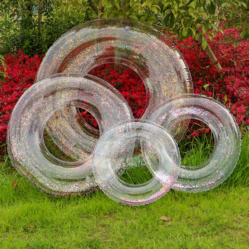 

Colorful Glitter Pool floats Transparent Inflatable Swimming Circle children's float Buoy Rubber Swim Ring PVC Boat Water Toys