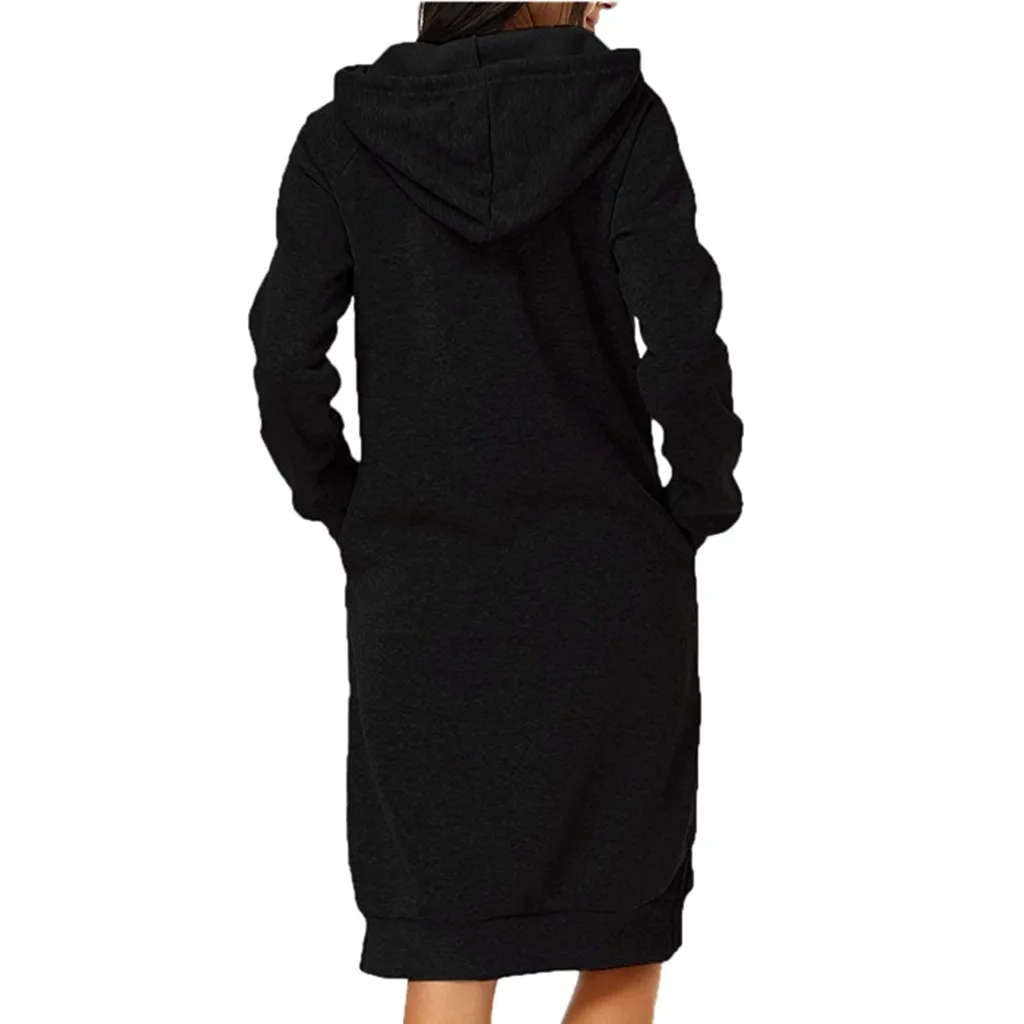 Robe hiver femme, женское платье, повседневное, одноцветное, с длинным рукавом, зимнее платье, с карманом, толстовка, с разрезом, платье, vestidos ropa mujer