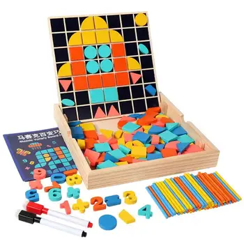 

Colorful Puzzle Teaching Aids Wood Board Preschool Toy Exercise Baby Cognition of Color and Geometry Learning Drawing Board