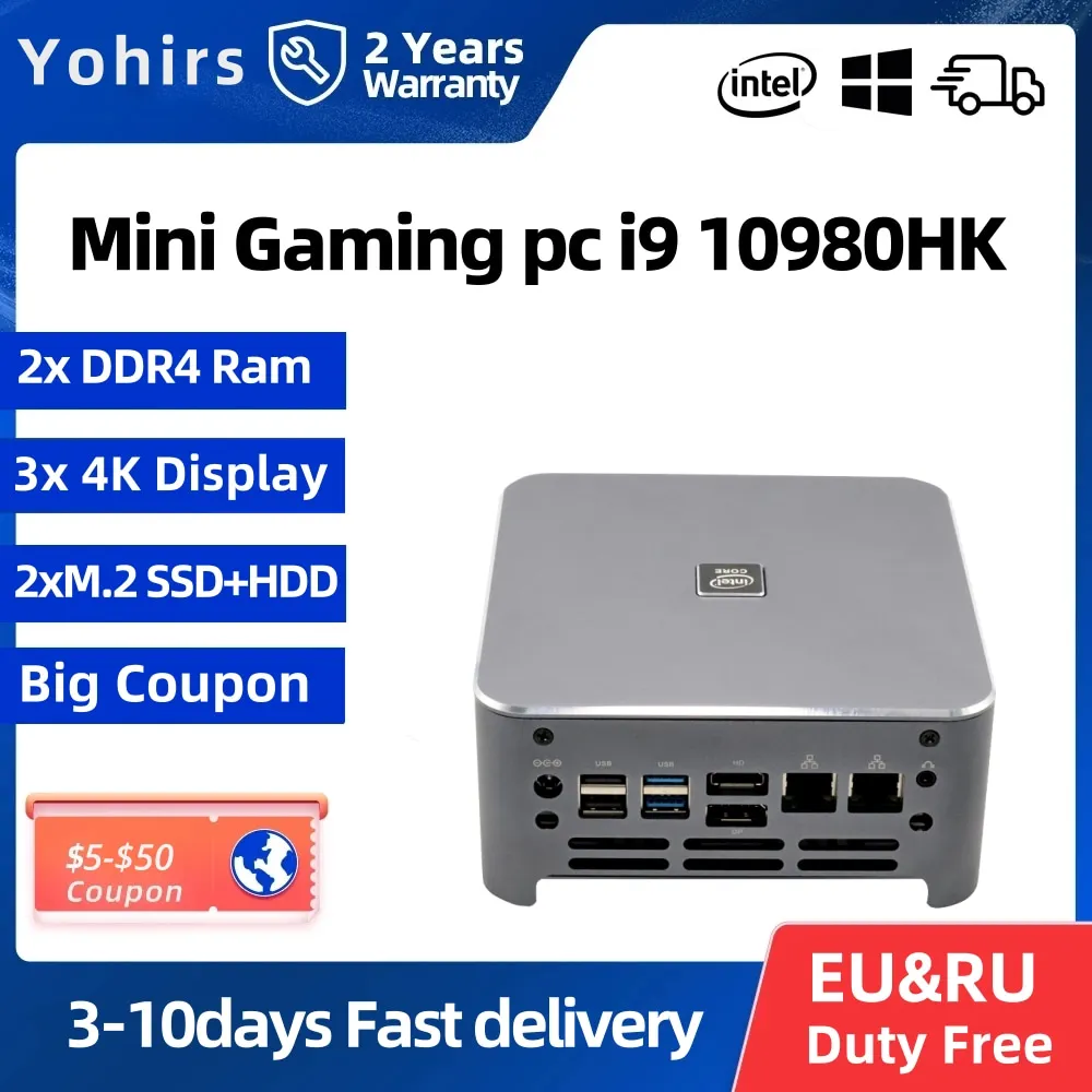 Мини-ПК 10th Gen Core i9 10980HK 10880H UHD Графика 2 * Gigabit Lan NVME до ТБ HDMI Mini DP 4K Поддержка HDR Linux