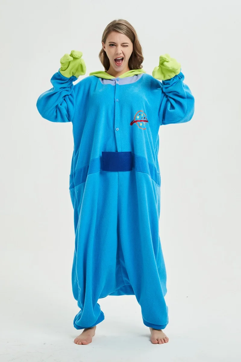 Animal Adult Mike Alien 3 eyes Monster Onesie Kigurumi Pajama Cartoon Little Green Man Family Party Costume Sleepwear