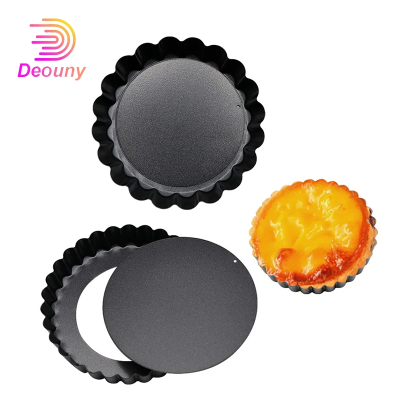 DEOUNY 2/6 Pcs Pie Muffin Cupcake Pans 5 Inch Non-Stick Tart Quiche Flan Mold Big Pizza Cake Pan Removable Bottom Round Bakeware |