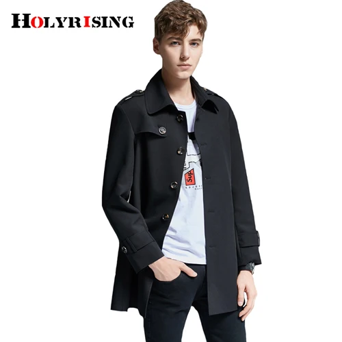Holyrising Hombre плащ с отложным воротником Hombre ветровка на одной пуговице для отдыха куртки британский стиль солидное пальто 18945-5 - Цвет: Black