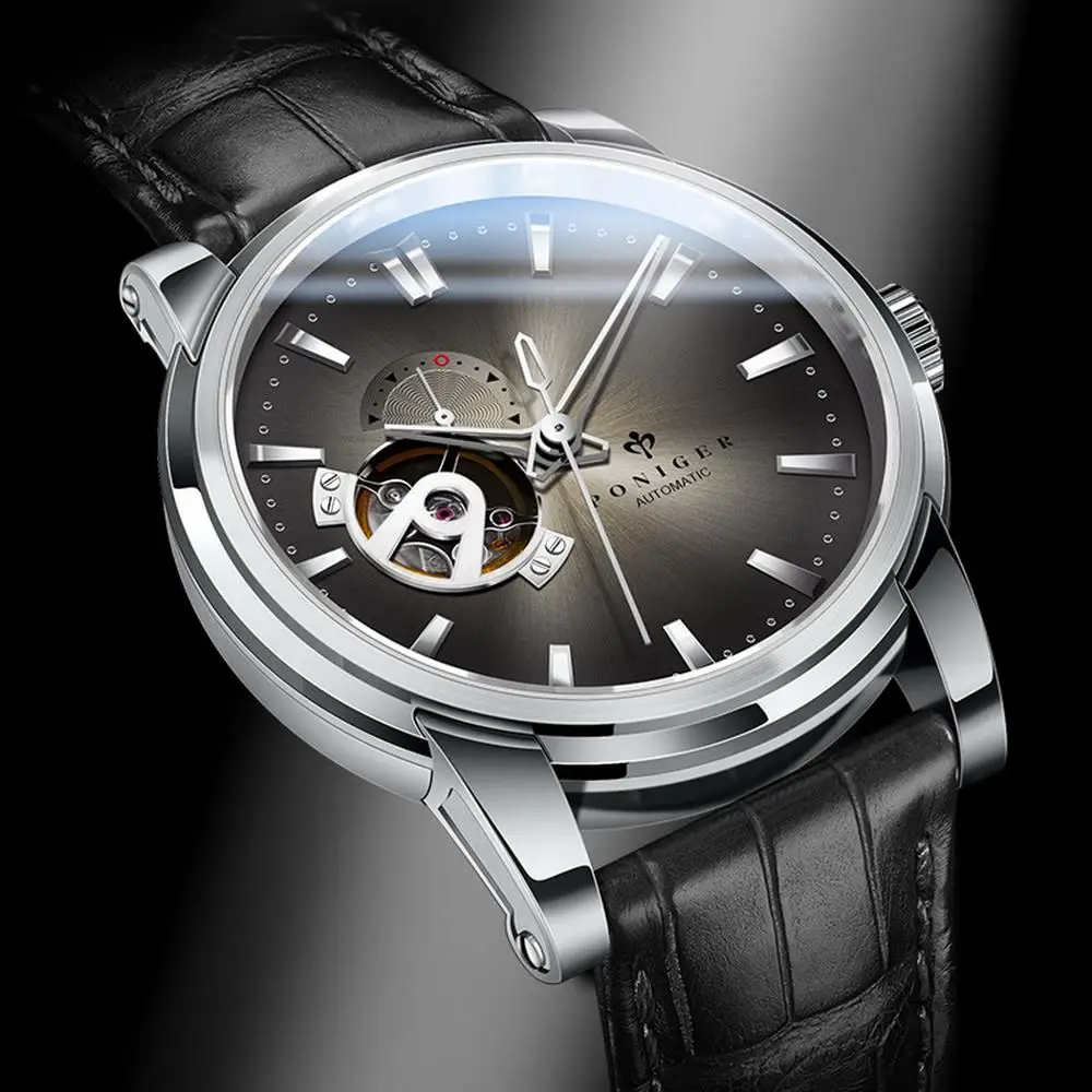 men wrist watch, automatic watches PONIGER luxury brand mens dress waterproof wristwatch self wind mechanical reloj hombre new