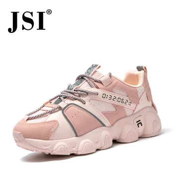 

JSI Sneaker woman breathable anti-slipery lace up sport shoes woman pathwork sewing design height increasing casual shoes jh35