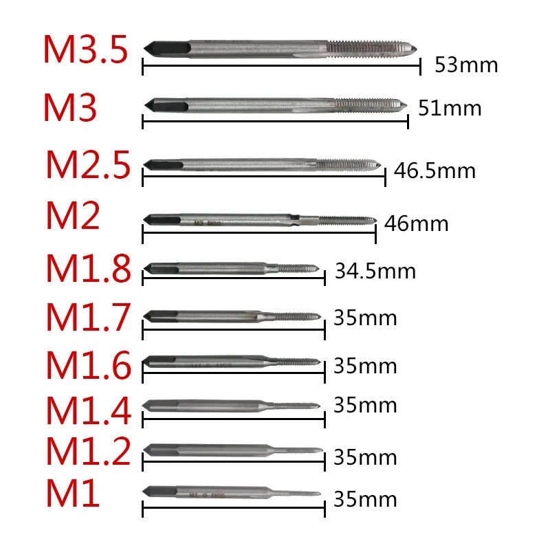 10 PCS/Set Mini Machine Hand Tap Set M1 to M3.5 Straight Fluted Hand Screw Thread Wire Tapping Hand Tool Kit 