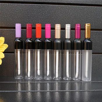 

5ML 2pcs Empty Clear Plastic Lipgloss Bottle with Colored Cap, Wine Shape Creative Portable Lip Gloss Tube, Lipstick Tube