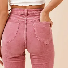 Женские вельветовые расклешенные джинсы однотонные повседневные