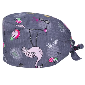 

Flamingo Surgical Caps Medical Scrub Cap OR Hospital Work Hats Thin Cotton with Sweatband Tieback Chef Cooking Skull Cap