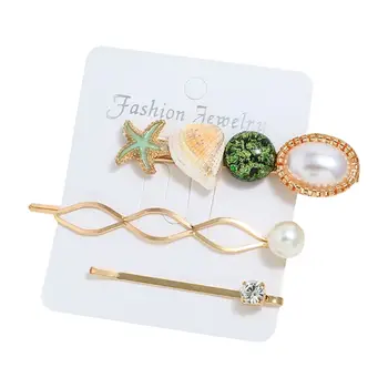 

Women Girls Sweet Drop Oil Starfish Seashell Hair Clip Imitation Pearl Jewelry Hairpin Glitter Sequins Button Styling Barrettes