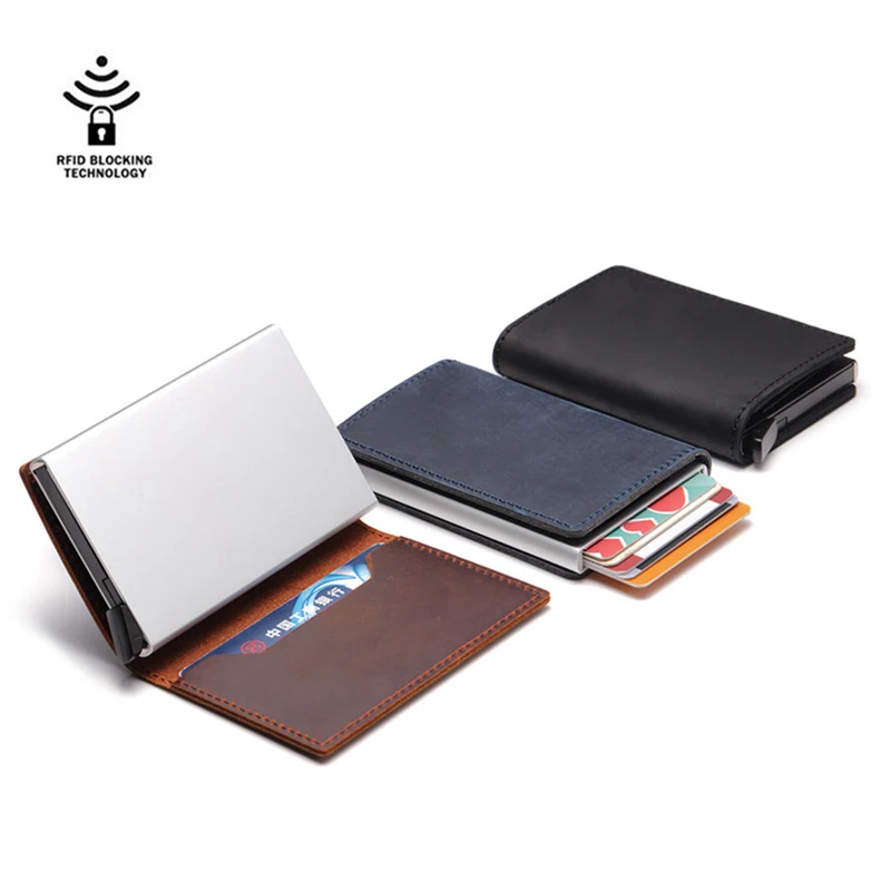 

2020 Dropshipping Aluminum Metal Credit Business Mini Card Wallet Man Women Smart Wallet Business Cardholder Rfid Wallet