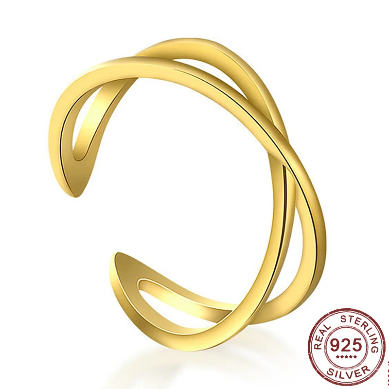 

Authentic 925 Sterling Silver Minimalist Simple X Cross Open Adjustable Finger Stackable Ring for Women Geometric Trendy Jewelry
