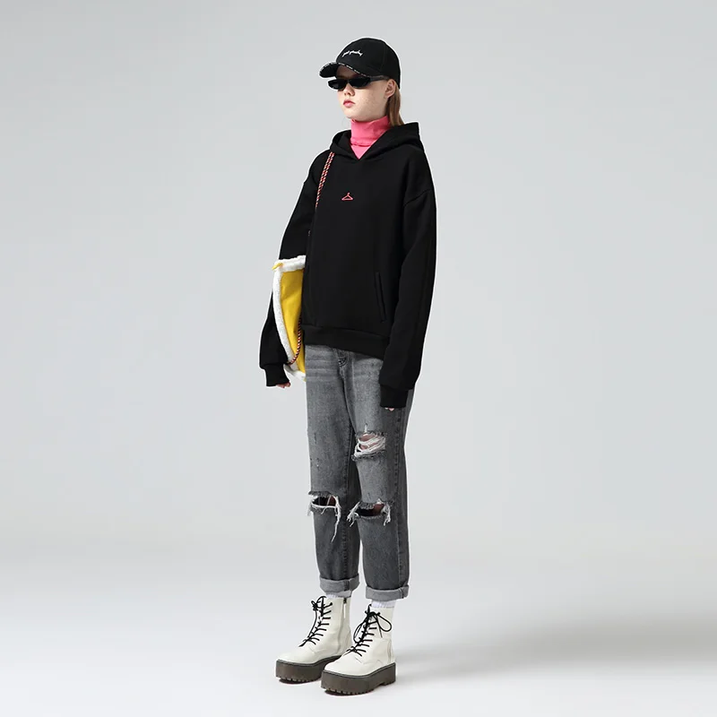  Toyouth Chic Style Printed Hooded Sweatshirts Loose Long Sleeve Hoodies Women Multicolor Solid Pull