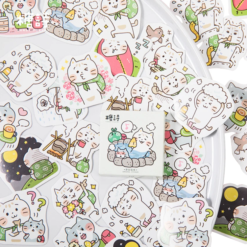 

45pcs/box Cat Travel Kawaii Diary Decoration Stickers DIY Adhesive Scarpbooking Sealing Label Sticker Children Stationery