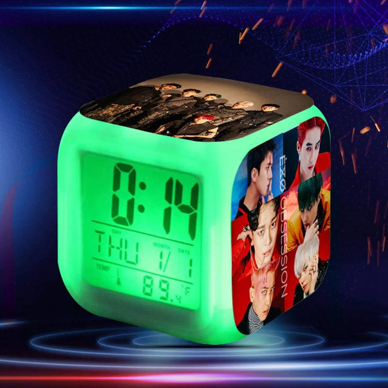 

Korean Star Peripheral Products EXO Photo Colorful Changing Alarm Clock Digital Desk Gadget Digital Alarm New Arrival