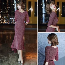 Skyyue платье для выпускного вечера с коротким рукавом и v-образным вырезом, расшитое блестками, Vestidos De Gala K117, высокая талия, платье русалки размера плюс, женские вечерние платья