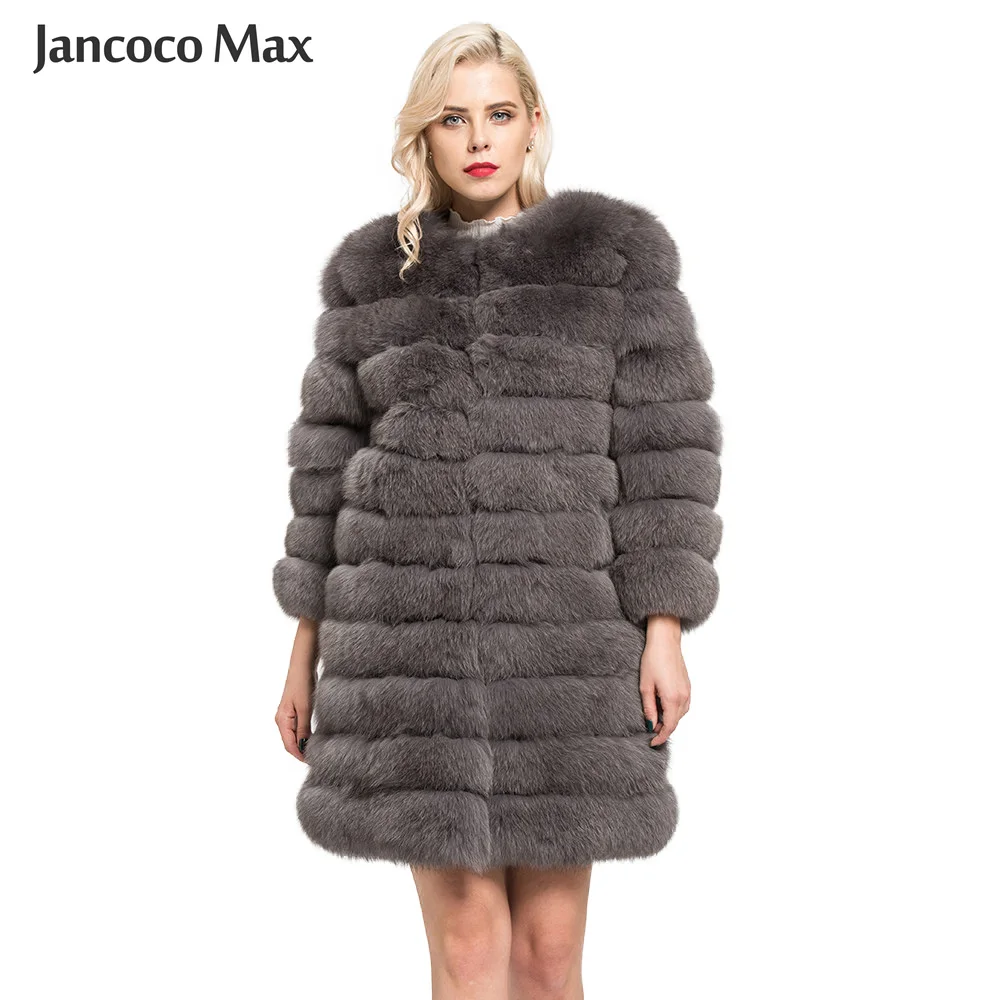 Jancoco Max 11 рядов зимняя теплая длинная шуба из натурального Лисьего меха женская