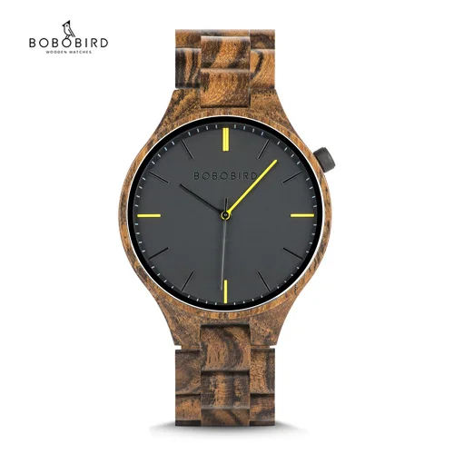 Мужские часы BOBO BIRD Wood повседневные Модные кварцевые часы подарки для фестиваля гравировальный циферблат коробка - Цвет: Коричневый