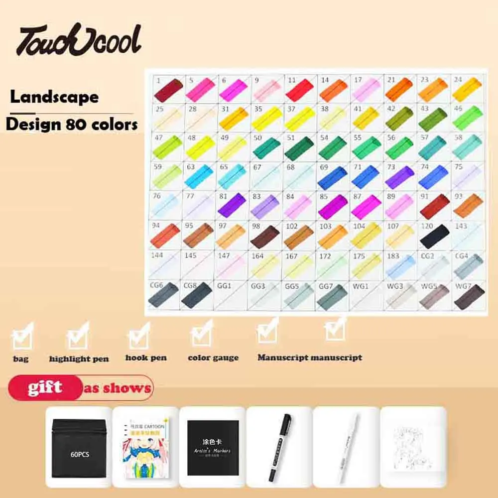 Landscape80 color Маркер для рисования комплекты 40/60/80 Цвета по ландшафтному дизайну эскиз манга спиртовой фломастер для рисования - Цвет: Landscape80 color