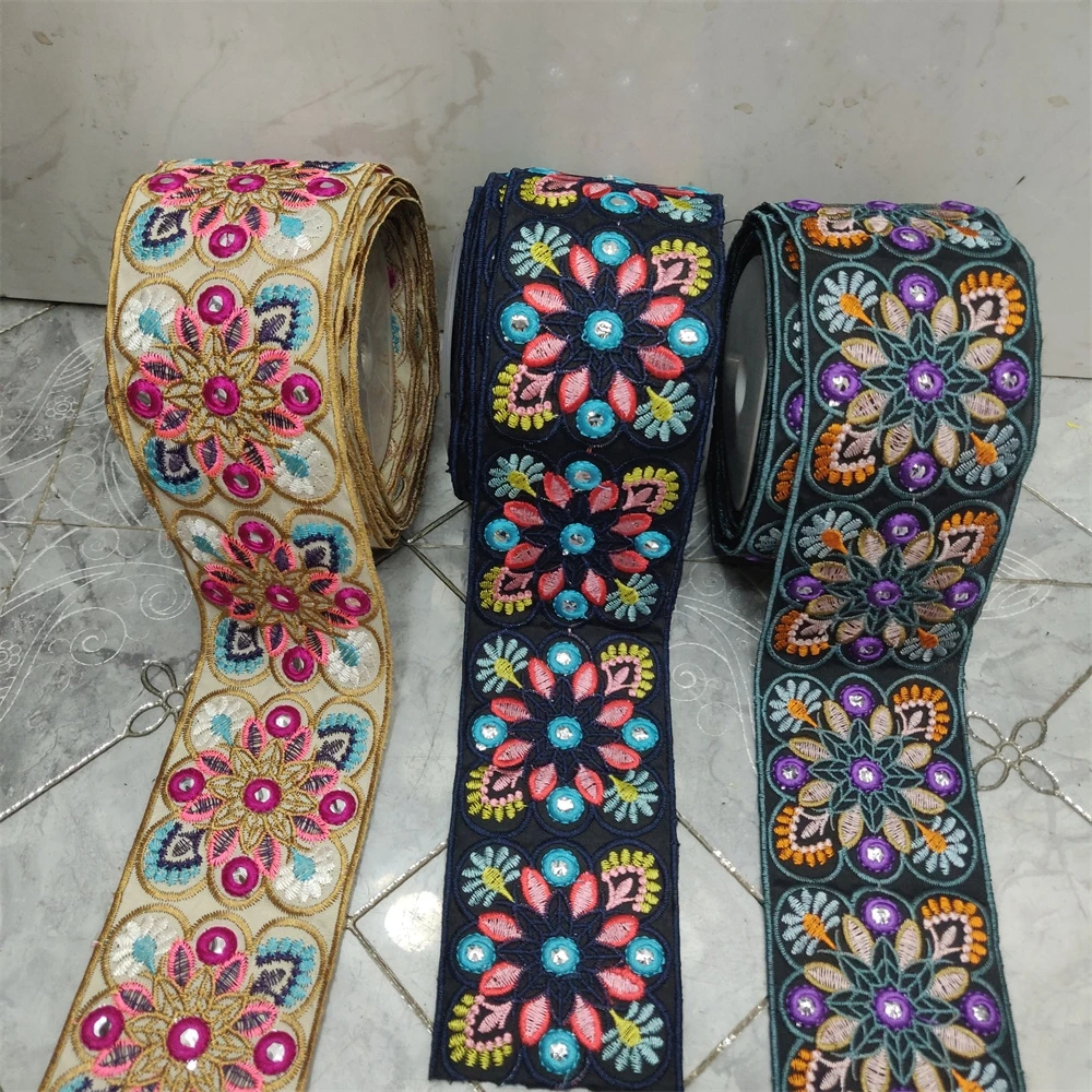 Embroidery Ribbons Flower Lace Trims Floral DIY Apparel Swiss Sewing for Shoes Bags Headdress Craft 1 Yards