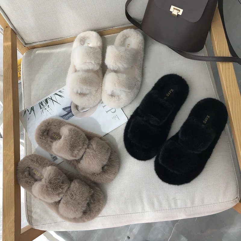 Indoor Women Fur Slippers Fluffy Soft Furry Slides Thick Flats Heel Non Slip House 4 H7f501f0418bb4928a1688b8aa9b1e9fcJ