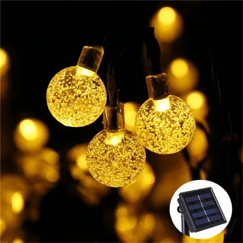 

5M Solar Lamp Crystal Ball LED String Lights Flash Waterproof Fairy Garland For Christmas Wedding Festive and Party Decor.