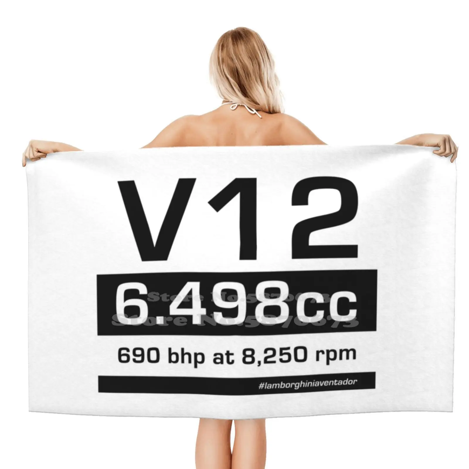 V12 Lambo Engine Print Asciugamano Da Spiaggia Asciugamano Da Viaggio Lambo V12 Engine Car Supercar Power V8 Ador Logo