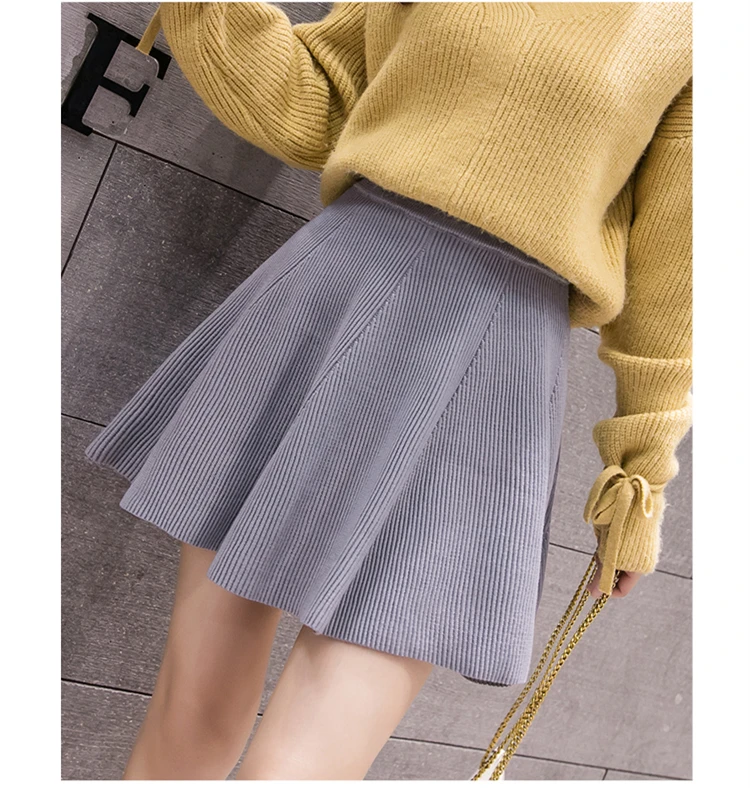 Fashion Streetwear Winter Knit Skirt Women Vintage High Elastic Waist Micro Mini Skirts Striped Knitted Skater Saia Feminina