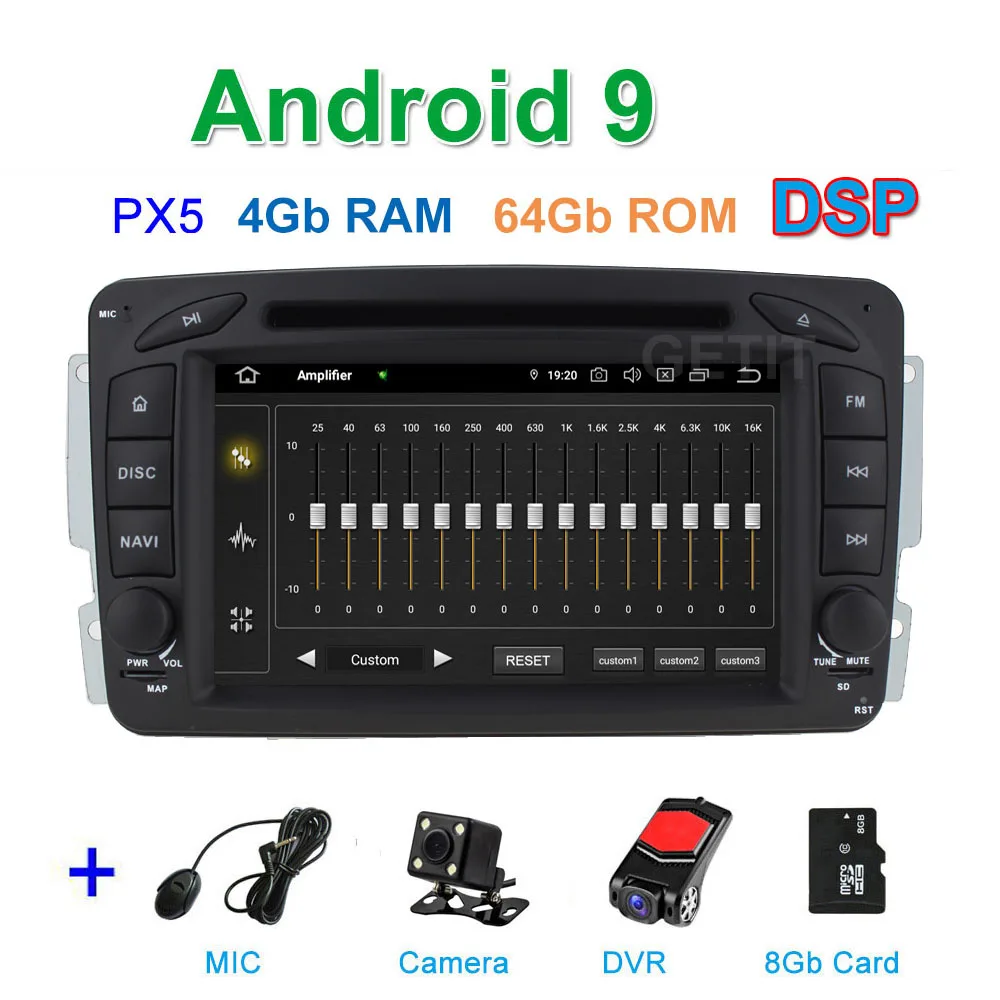 DSP 64G PX6 Android 9,0 автомобильный DVD мультимедиа радио gps для Mercedes Benz CLK W209 W203 W463 W208 Wifi Bluetooth стерео аудио - Цвет: DSP PX5 CAM DVR SD