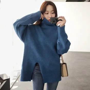 

Chandail Femme Jumper Blue Sweater Turtleneck Pull Pullover Plus Size Sweaters Blusas De Inverno Feminina Autumn 2019 Lazy Oaf