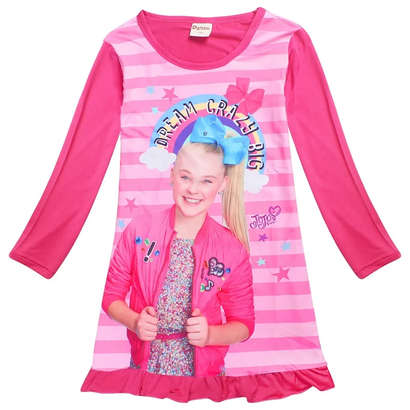 JoJo Siwa/платье для девочек с длинными рукавами; осенне-весенняя одежда; розовое платье принцессы; Верхняя одежда с милым принтом; праздничные подарки на день рождения
