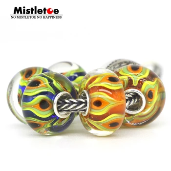 

Mistletoe 925 Sterling Silver Fine Murano Glass Fire Flame Charm Bead European Jewelery 1pcs