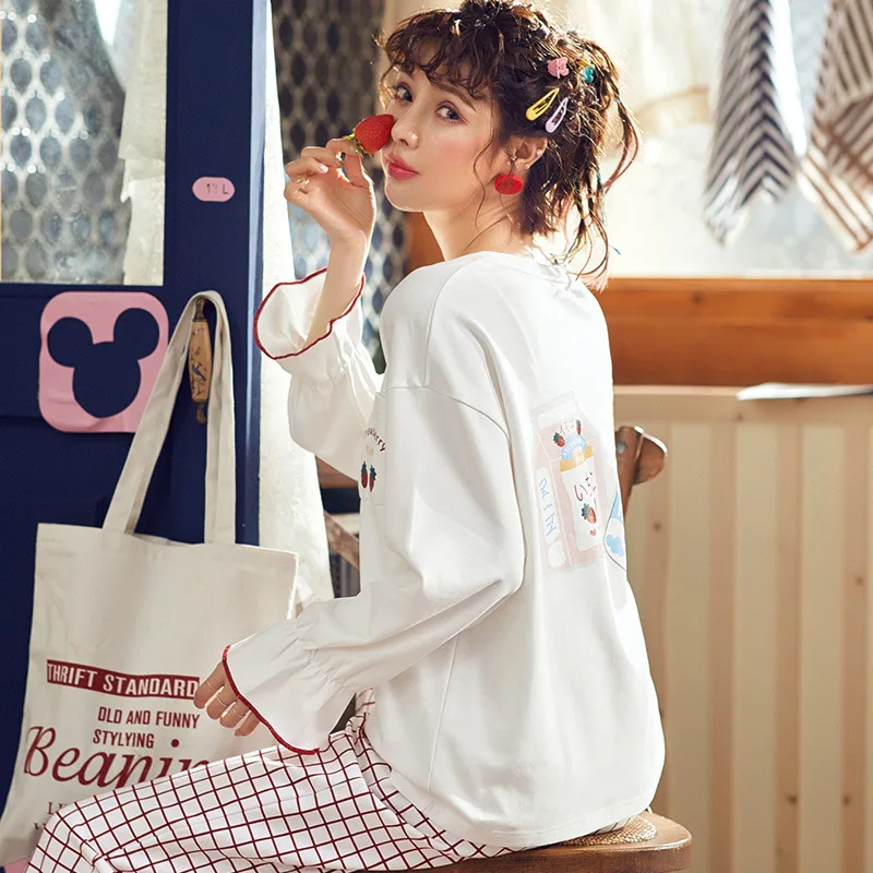 

Pajamas Female Spring Autumn And Winter Pure Cotton Long Sleeve Thin Korean-style Loose-Fit Sweet Cute Summer Days Cotton Homewe