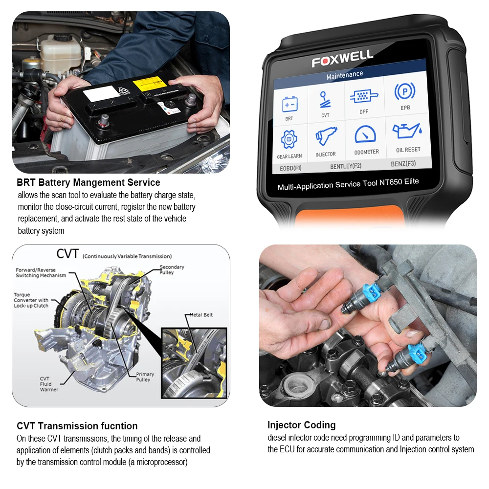 FOXWELL NT650 Elite OBD2 автомобильный диагностический инструмент ABS SRS подушка безопасности SAS EPB масляный сервис DPF TPMS сброс специальная функция OBDII сканер