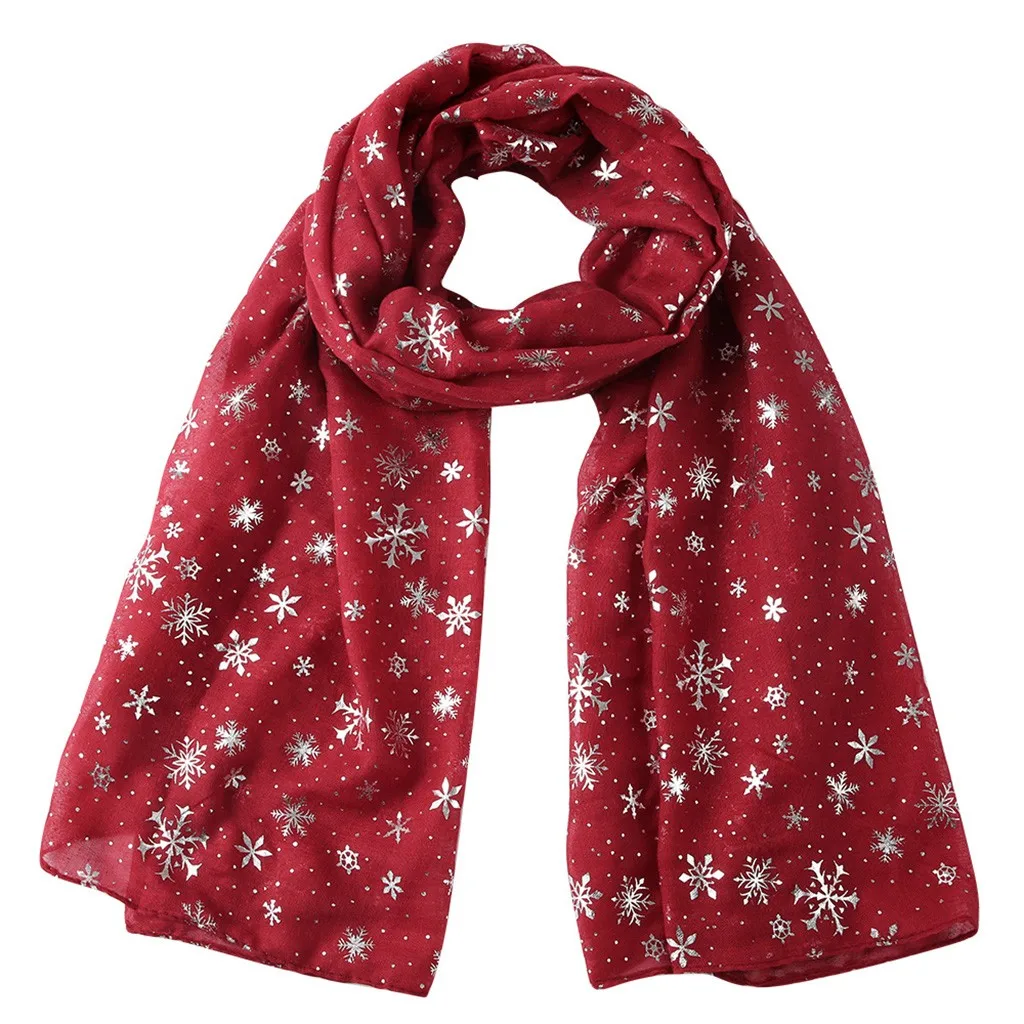Модный ярко-Серебряный женский шарф с принтом олененка, Рождественский Снежный сверкающий Элегантный женский шелковый шарф, шелковая шаль, дорожные шарфы - Цвет: Бордовый