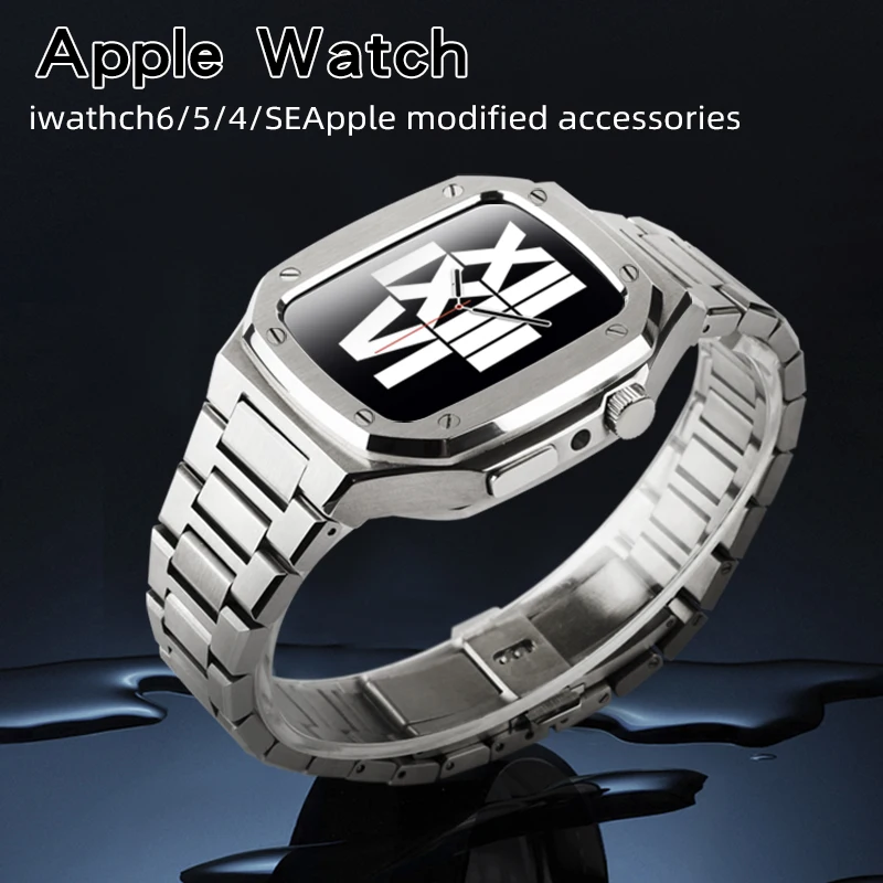 Ремешок из нержавеющей стали для iWatch Band совместим с Apple Watch 44 мм Series 4/5/6/7/SE защитным