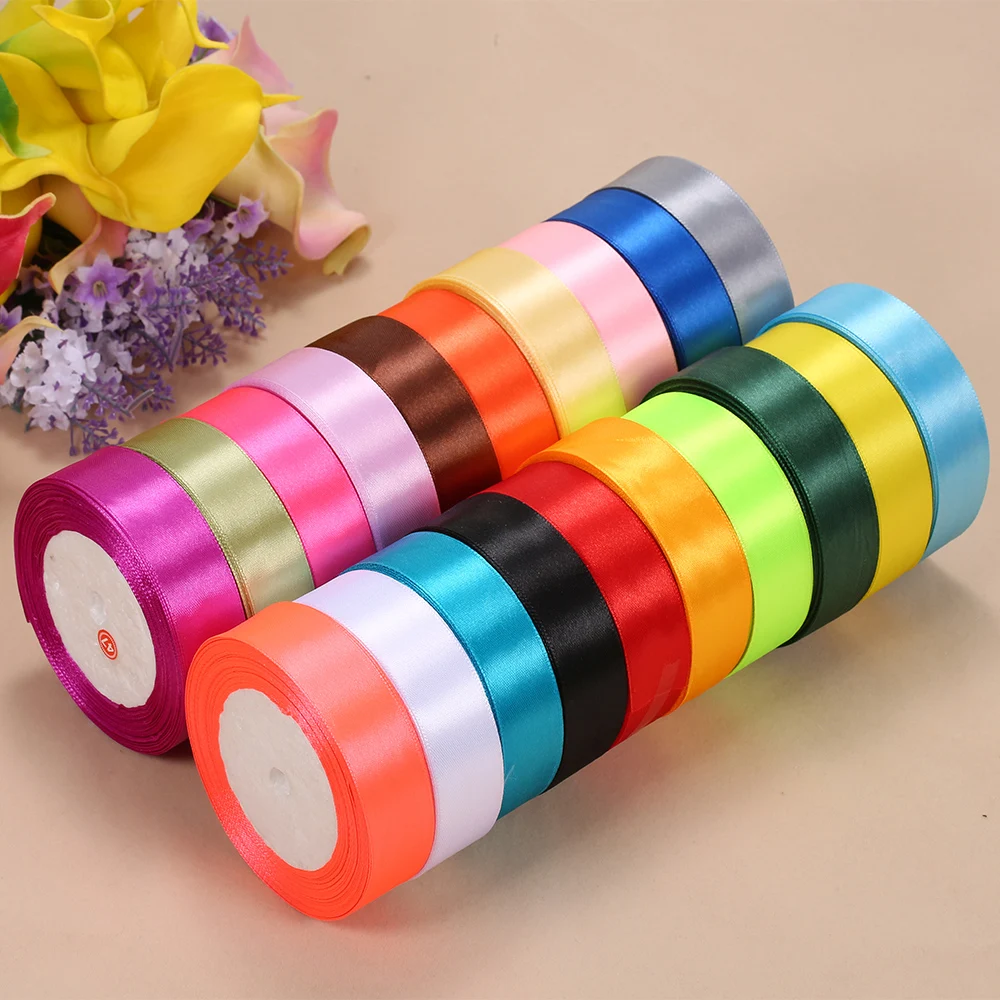

25 Yards/Roll 5 Rolls Silk Satin Ribbon Wedding Decoration Gift Packing Party Decoration Bow Crafts DIY Ribbons Roll Wholesale