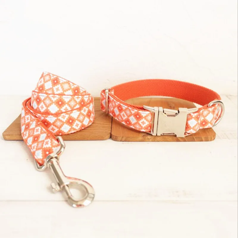 Dog Collar Leash Модный геометрический принт персонализированное выгравированное название ошейник для собаки поводок на заказ ошейник для щенка ошейник для питомца ID ярлык для маленькие средние и большие собаки - Цвет: Dog Collar Leash
