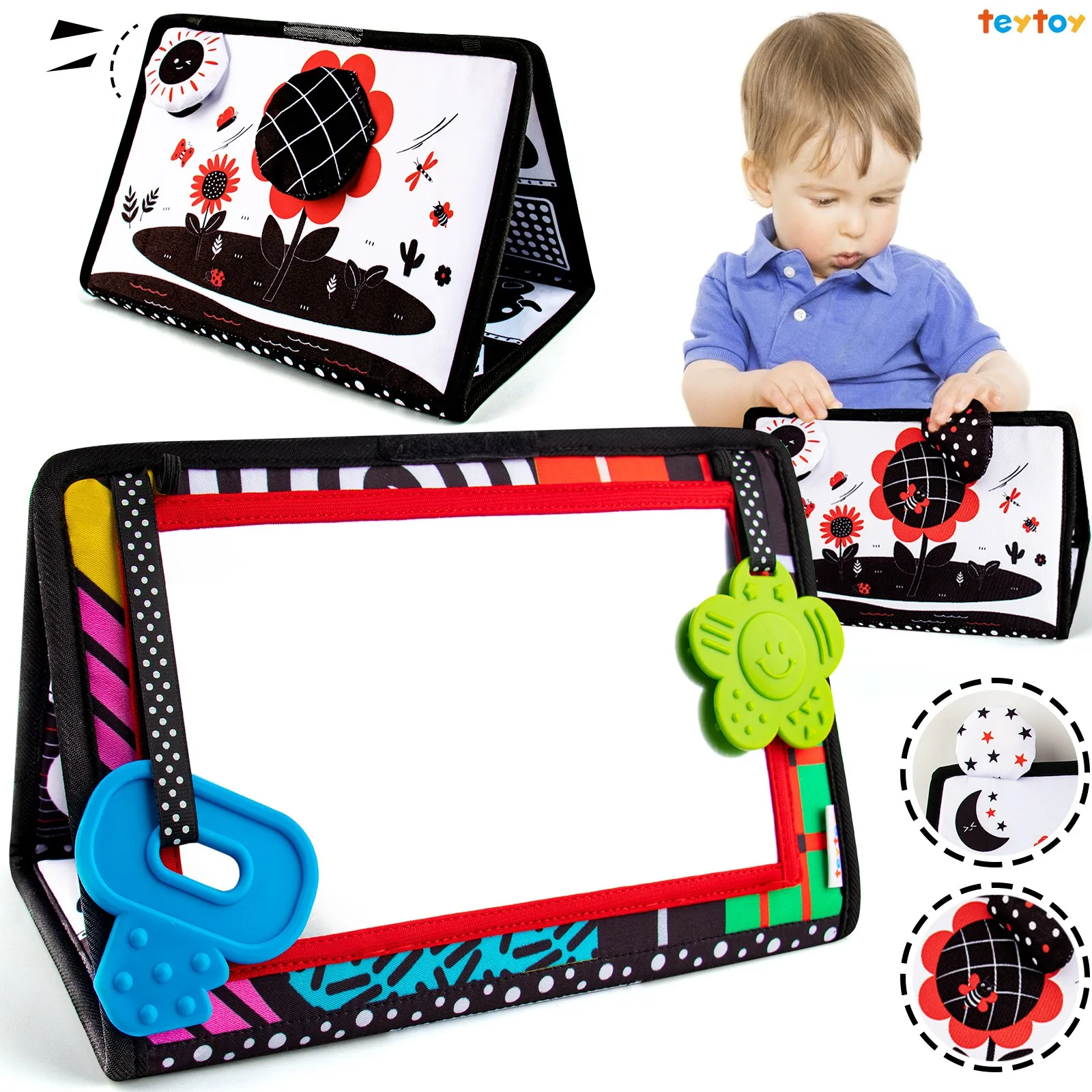 teytoy Tummy Time Baby Mirror Toys High Contrast Floor Activity Black and White Teethers Toy for Newborn Infant | Игрушки и хобби