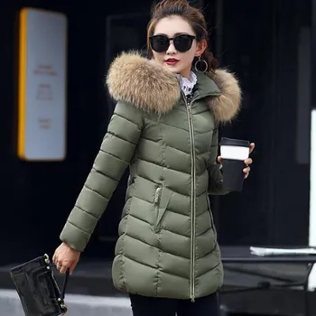 

Women Mid-Length Down Coat Collar Hood Ultralight Quilted Jacket Outwear