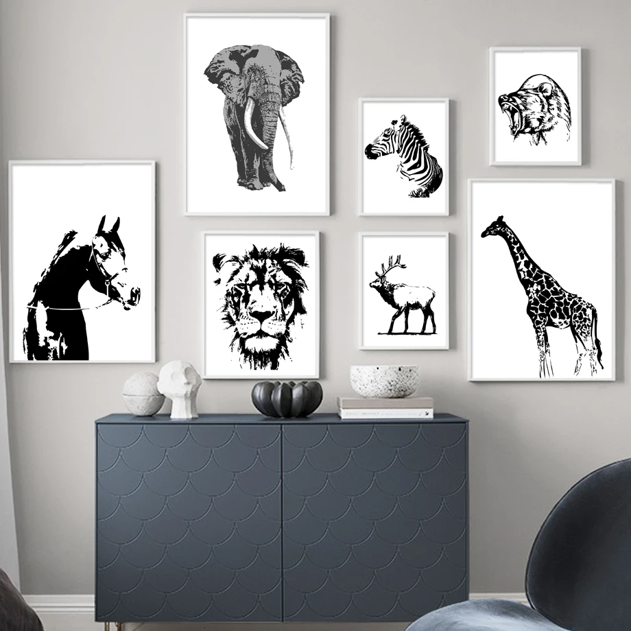 

Black White Lion Tiger Elephant Wall Art Print Canvas Painting Nordic Canvas Posters And Prints Wall Pictures For Living Room