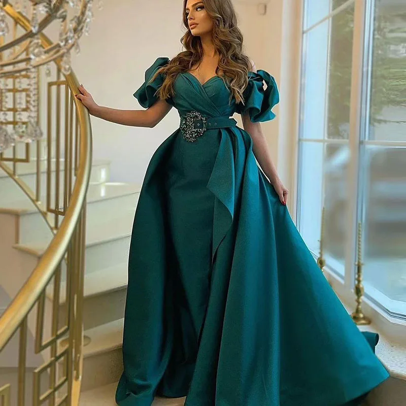 Vestido de noche Formal de sirena verde para mujer, vestidos de fiesta de  manga corta, estilo árabe saudita, ropa de segunda recepción - AliExpress  Bodas y eventos