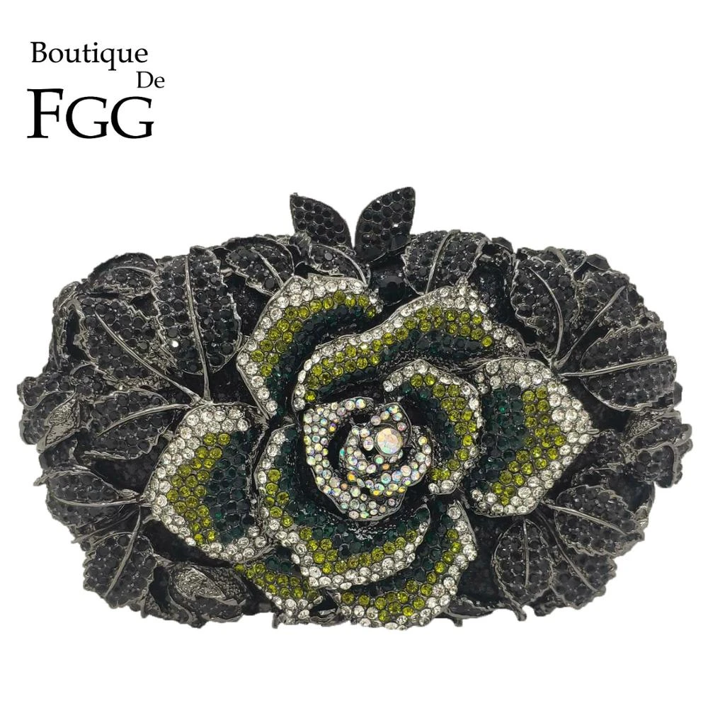 Boutique De FGG Bolsos De noche con flores verdes y negras para mujer, carteras formales con diamantes De imitación fiesta y cena, carteras De boda| | - AliExpress